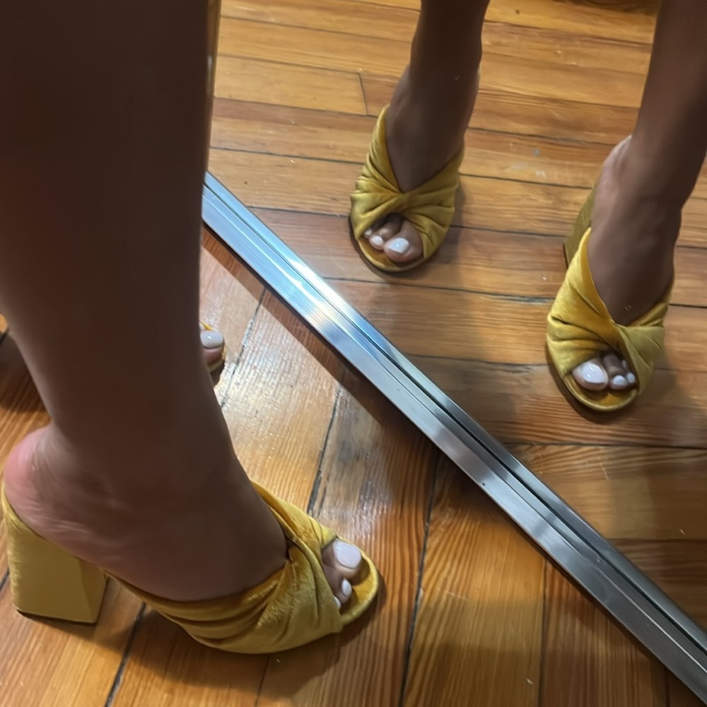 Yellow Velvet Mule Heel